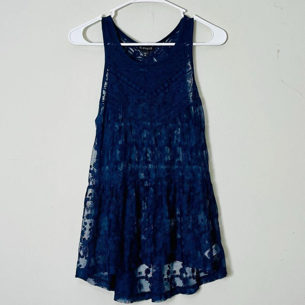 Express‎ Lace Tank Top Women's XS Sleeveless Navy Blue Lined Party Coquette